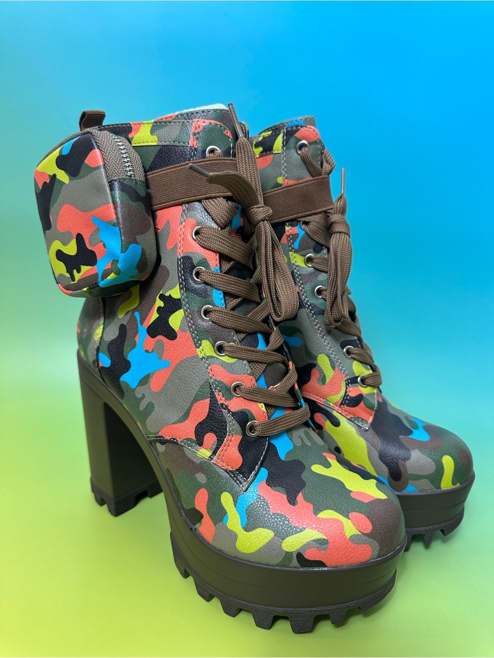 Cape Robbin Multicolor Camo Platform Lace-Up Combat Ankle Boots